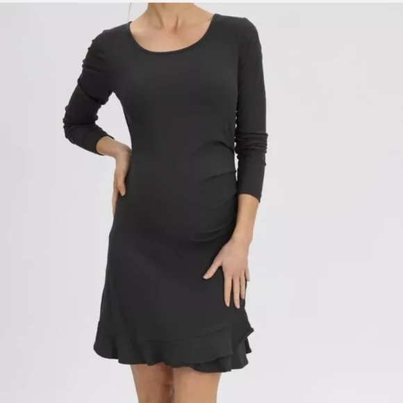 NWT Angel Maternity Long Sleeves Frilled End Bodycon Dress. Navy Blue. Size M - Picture 2 of 14